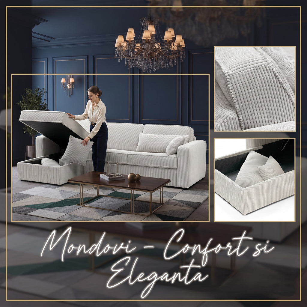 Colțar extensibil MONDOVI 4 locuri cu saltea 140×190 cm, reversibil stânga/dreapta (C3+M) - imaginea 5