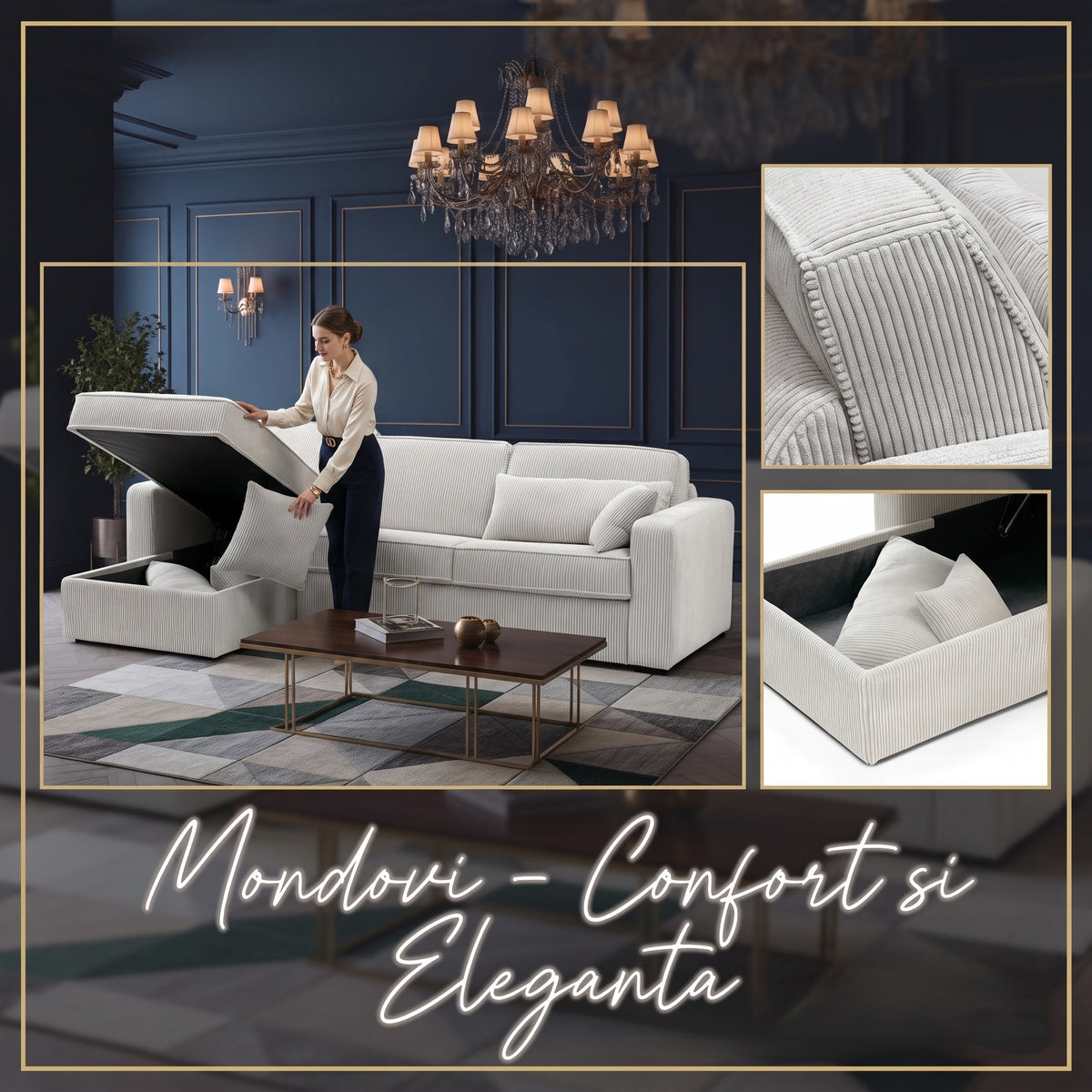 Colțar extensibil MONDOVI 4 locuri cu saltea 140×190 cm, reversibil stânga/dreapta (C3+M) - imaginea 5