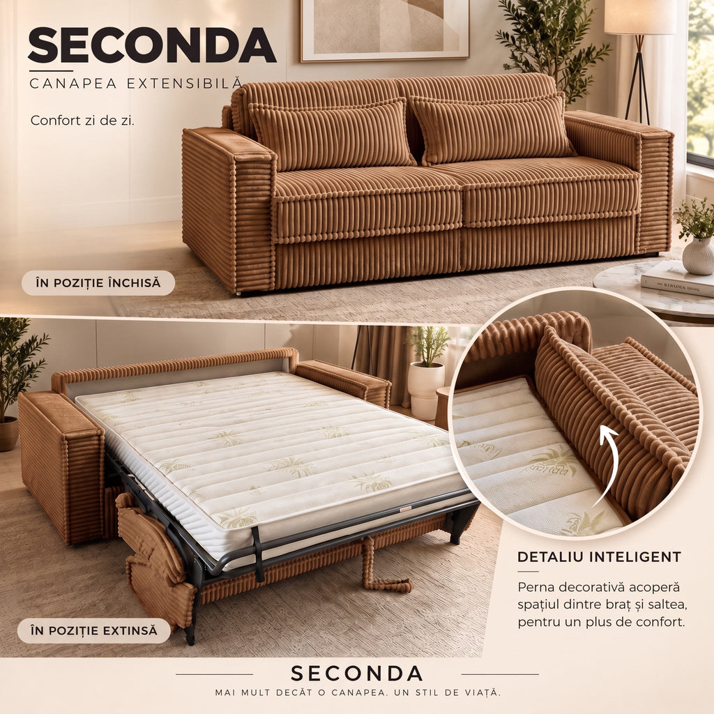 Canapea extensibilă SECONDA C3, cu saltea 140x190x20 cm - imaginea 6