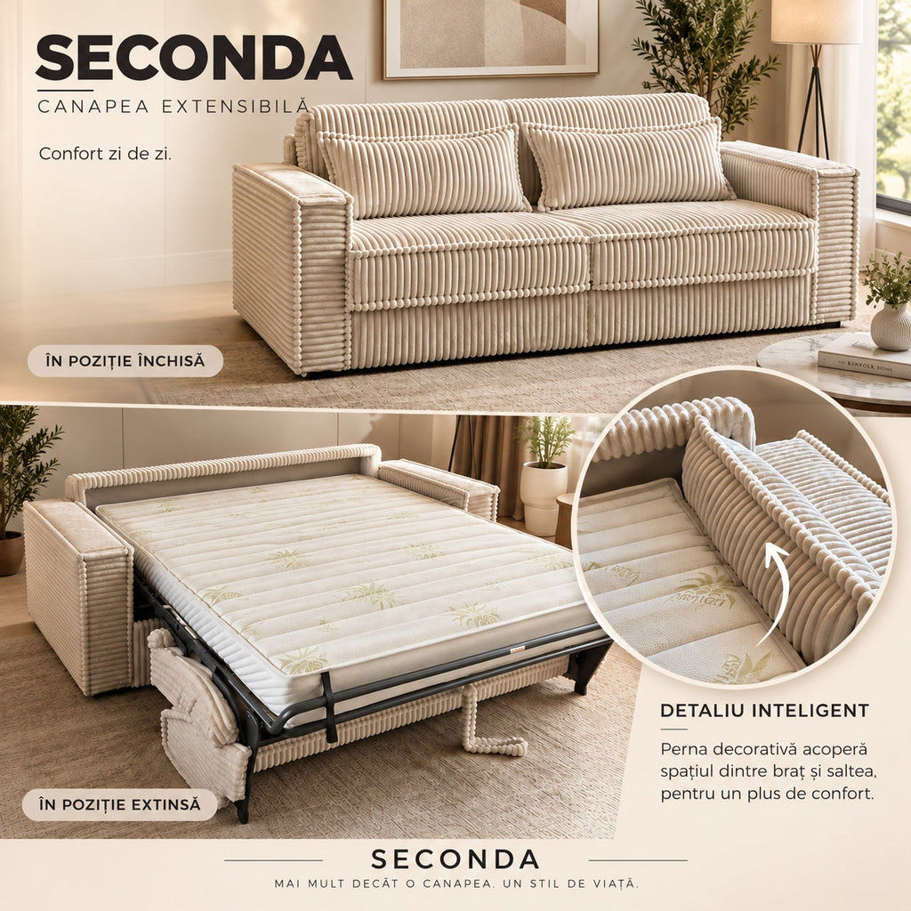 Canapea extensibilă SECONDA C4, cu saltea 160x190x20 cm - imaginea 9
