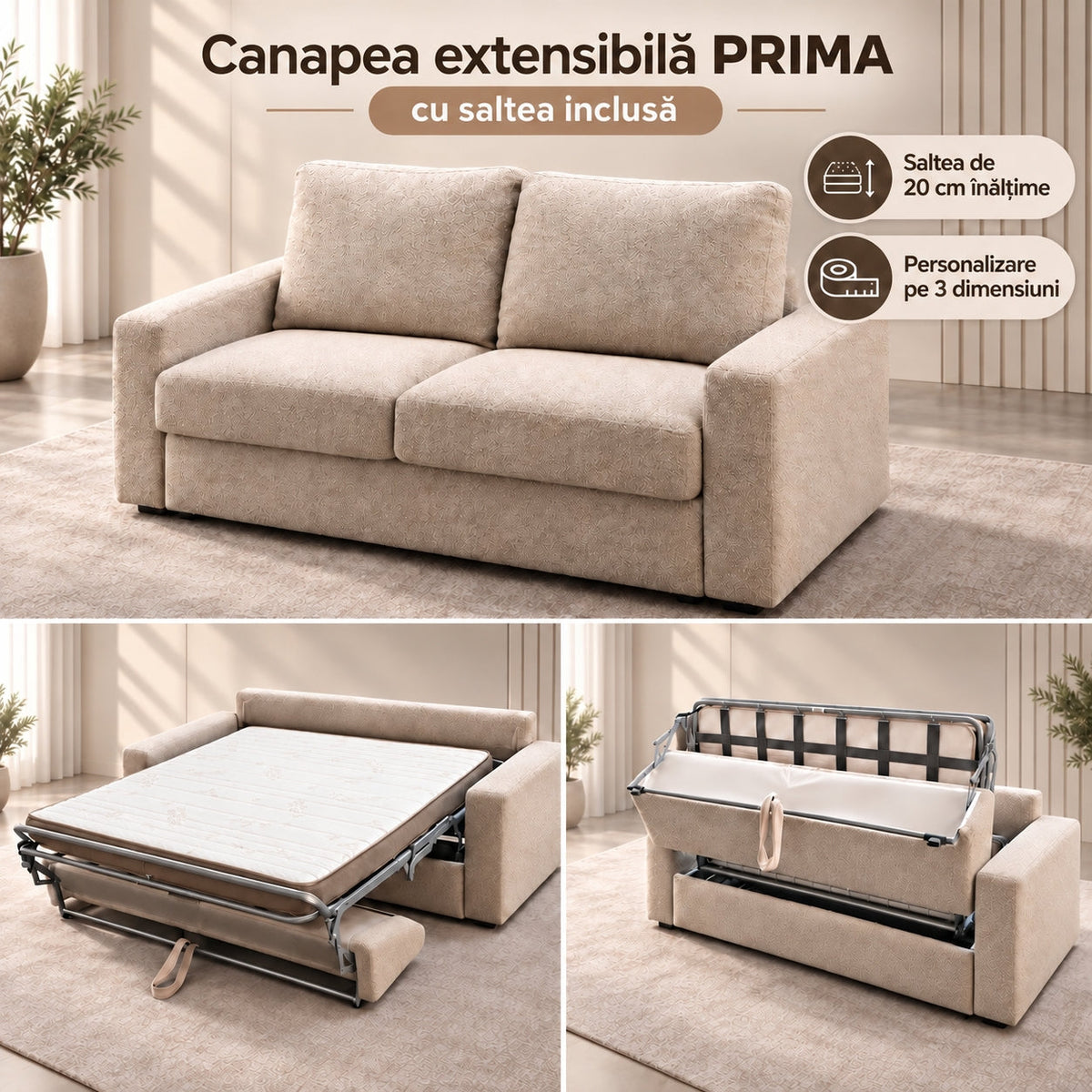Canapea extensibilă PRIMA C2, cu saltea 120x190x20 cm - imaginea 10