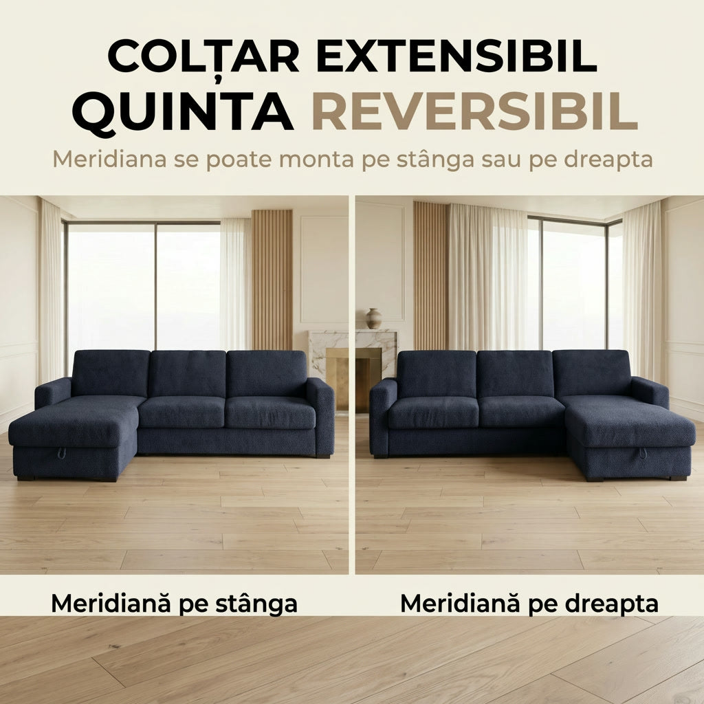Colțar extensibil QUINTA C2+M, 3 locuri, cu saltea 120x190x20 cm, reversibil - imagine 7