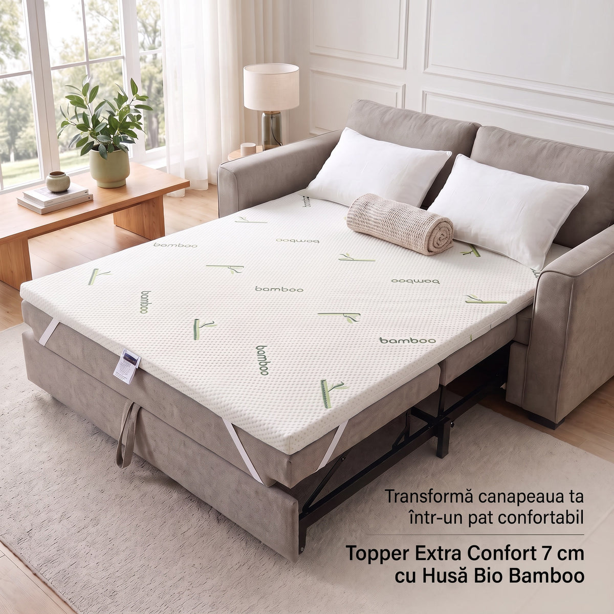 Topper Extra Confort 7 cm cu Husă Detașabilă Bio Bamboo - imaginea 3