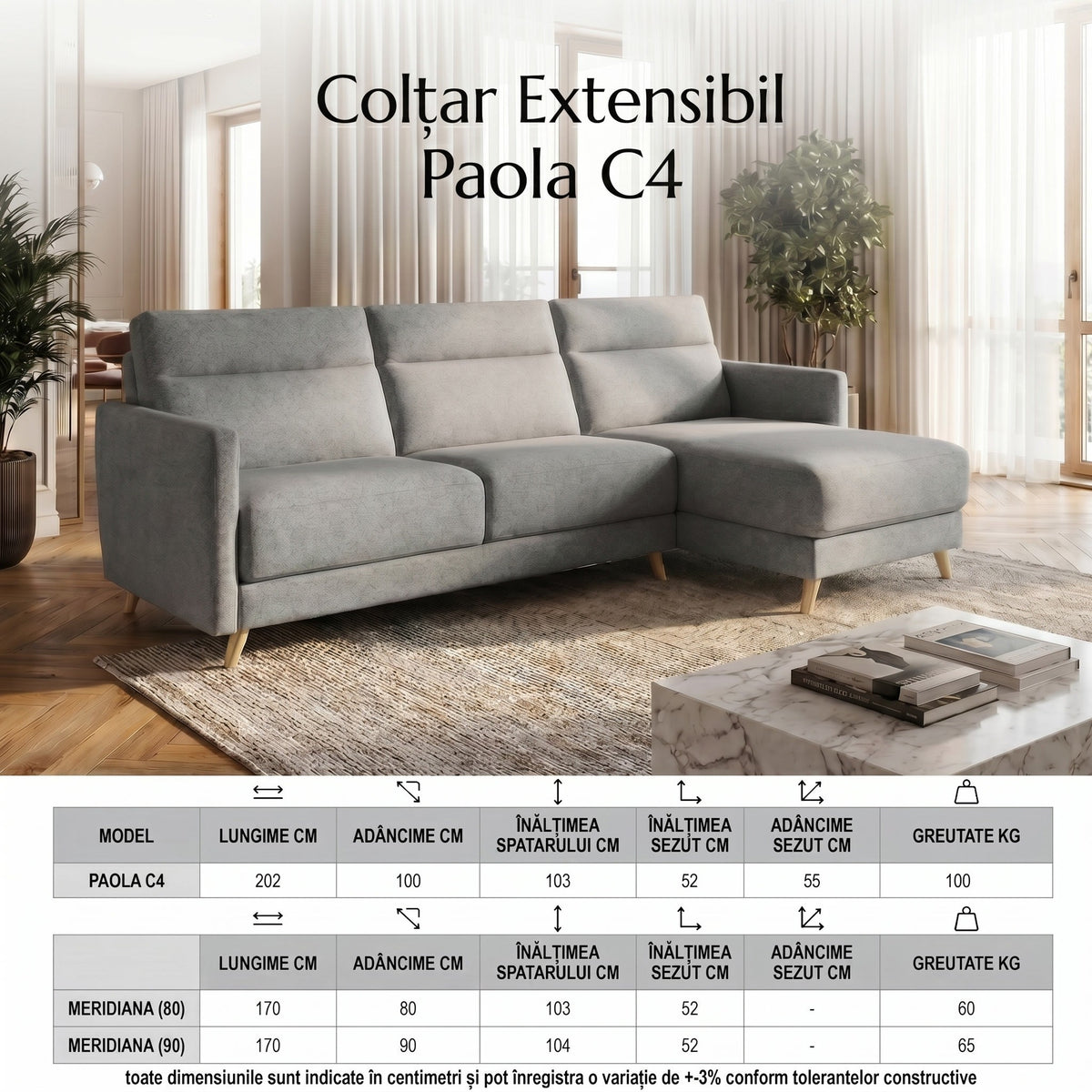 Colțar extensibil PAOLA 5 locuri cu saltea 160×190 cm, reversibil stânga/dreapta (C4+M) - imaginea 5