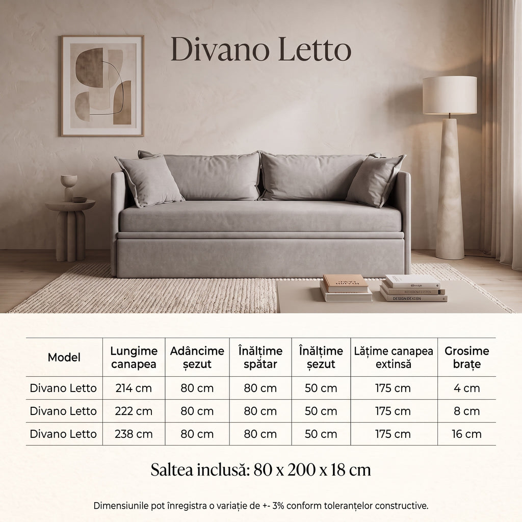 Canapea extensibila 3in1 DIVANO LETTO, cu saltea 80x200cm și perne decorative incluse - imaginea 8