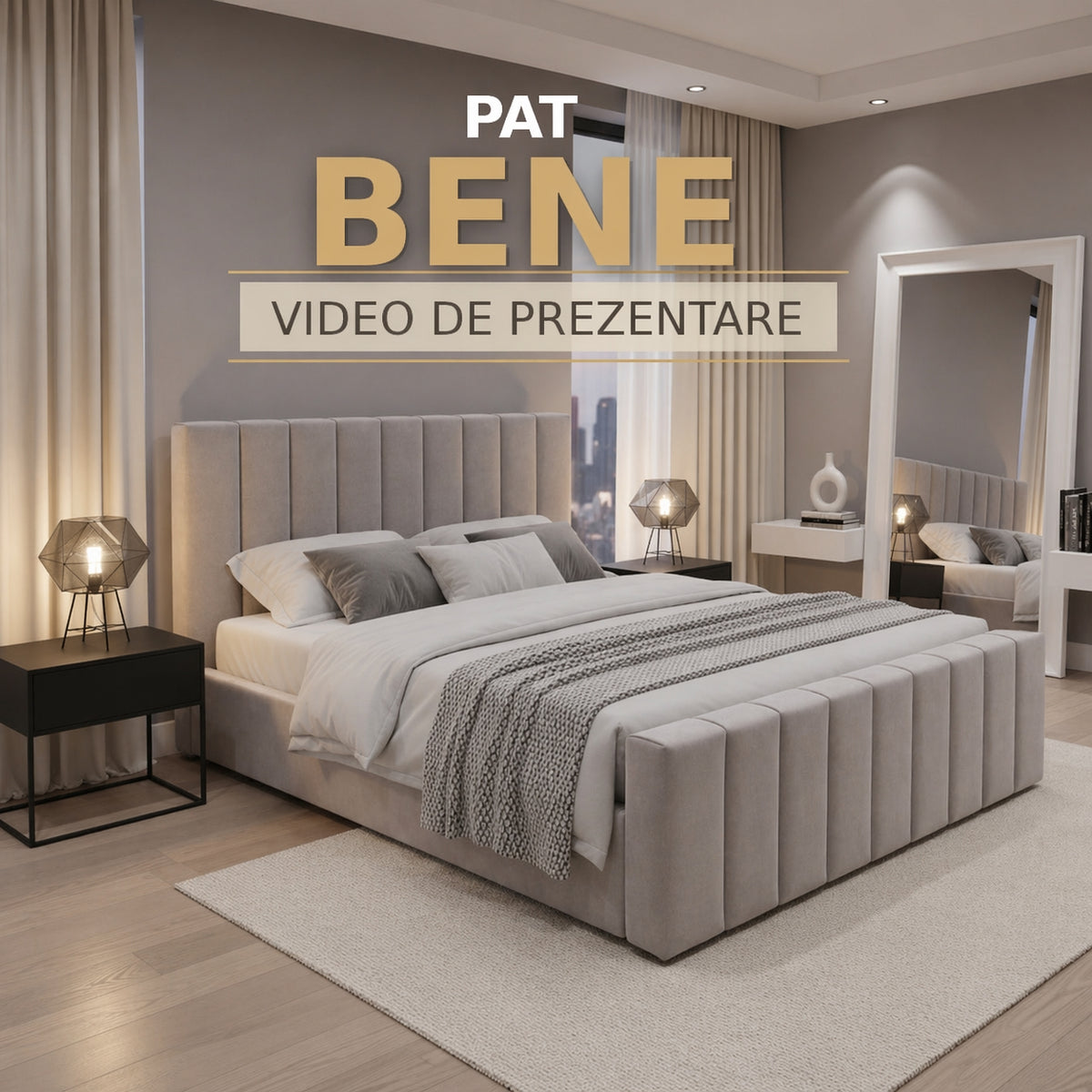 Pat tapitat BENE cu somiera rabatabila si spatiu de depozitare - imaginea 3