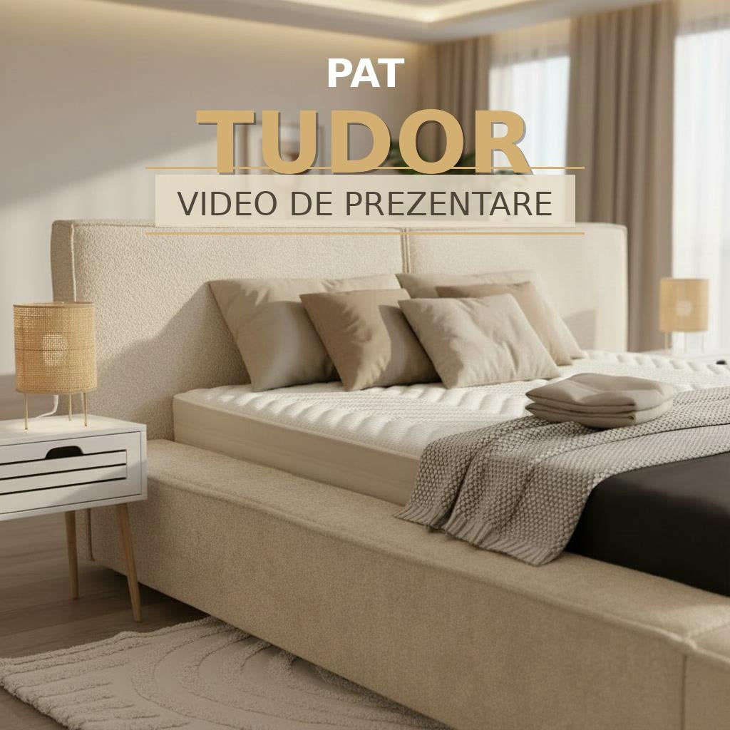 Pat tapitat TUDOR cu somiera rabatabila si spatiu de depozitare - imaginea 2