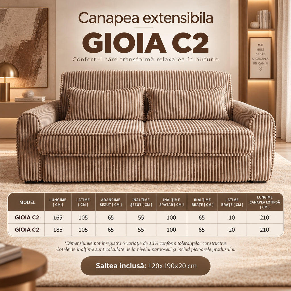 Canapea extensibilă GIOIA C2, cu saltea 120x190x20 cm - imaginea 8
