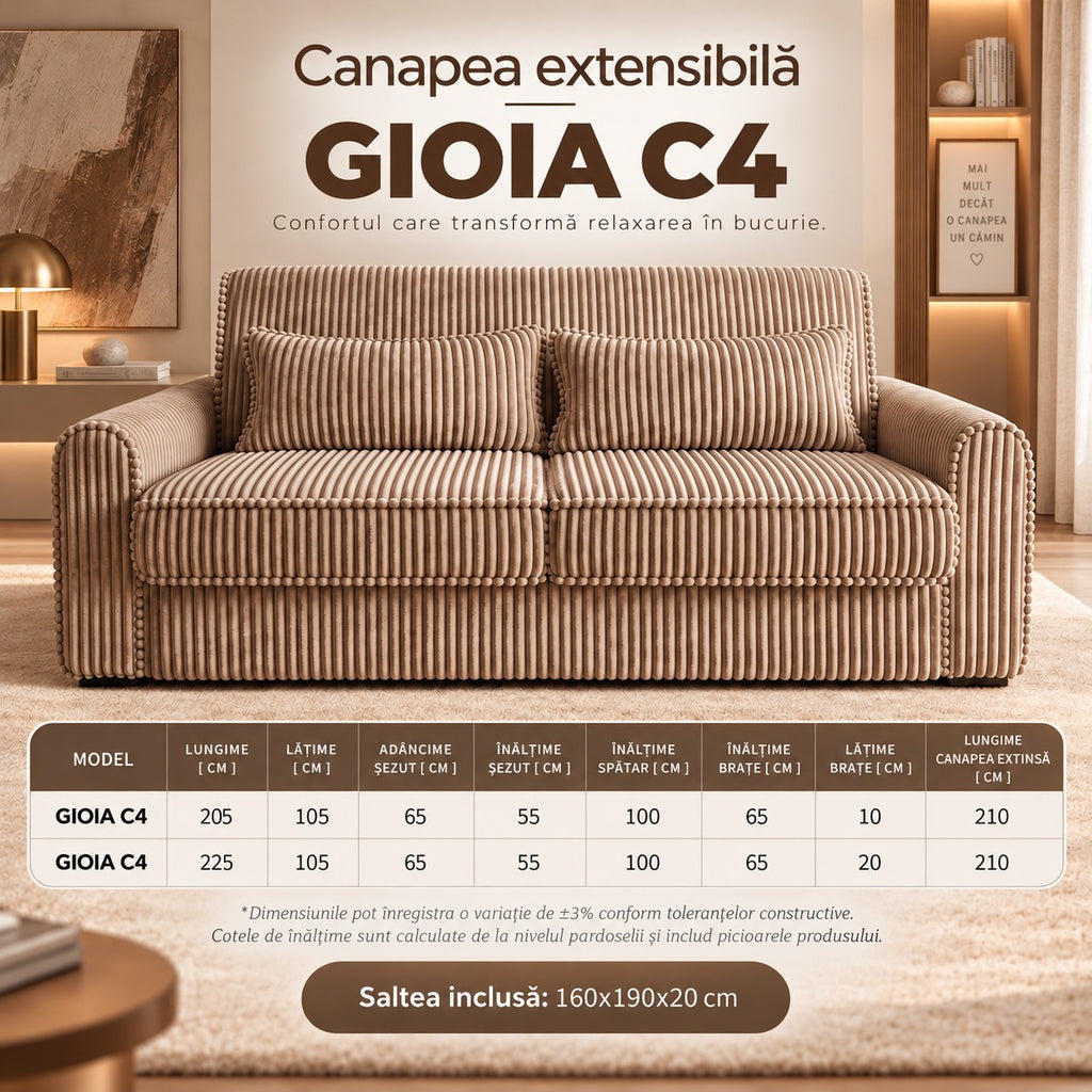 Canapea extensibilă GIOIA C4, cu saltea 160x190x20 cm - imaginea 8
