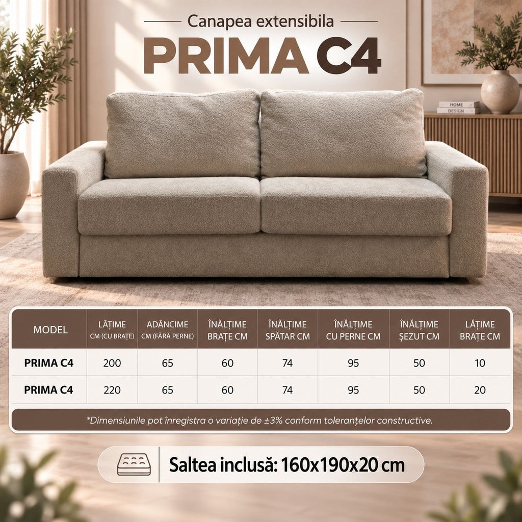 Canapea extensibilă PRIMA C4, cu saltea 160x190x20 cm - imaginea 12