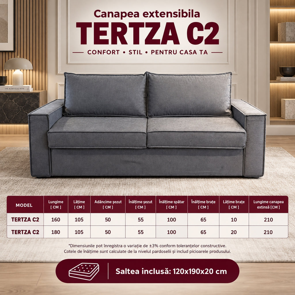 Canapea extensibilă TERTZA C2, cu saltea 120x190x20 cm - imaginea 12