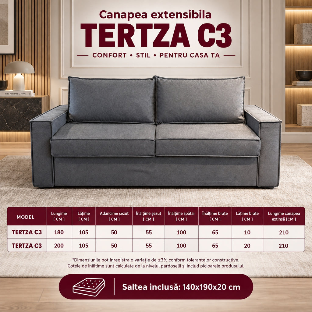 Canapea extensibilă TERTZA C3, cu saltea 140x190x20 cm - imaginea 12