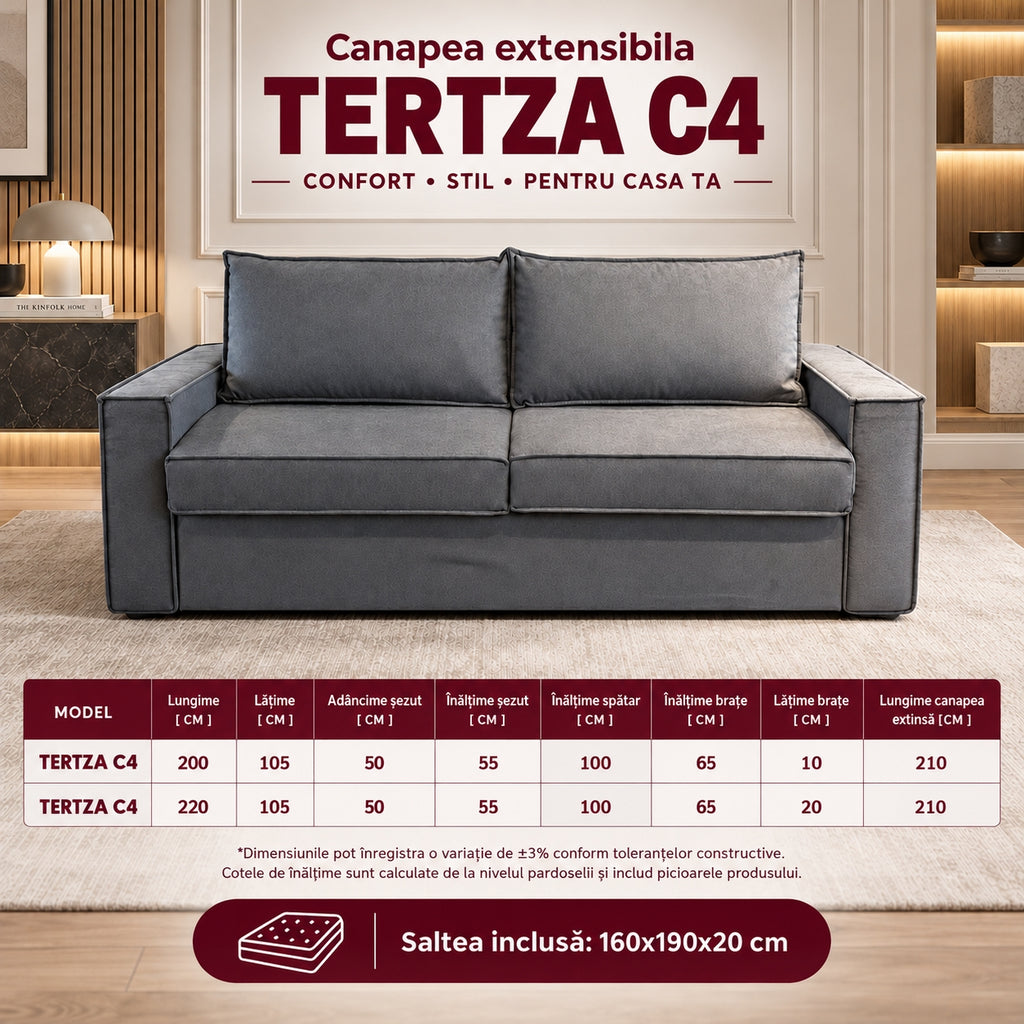 Canapea extensibilă TERTZA C4, cu saltea 160x190x20 cm - imaginea 12
