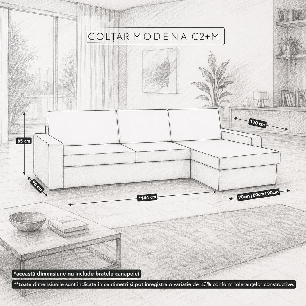 Colțar extensibil Modena 3 locuri cu saltea 120×190 cm, reversibil stânga/dreapta (C2+M) - imaginea 7