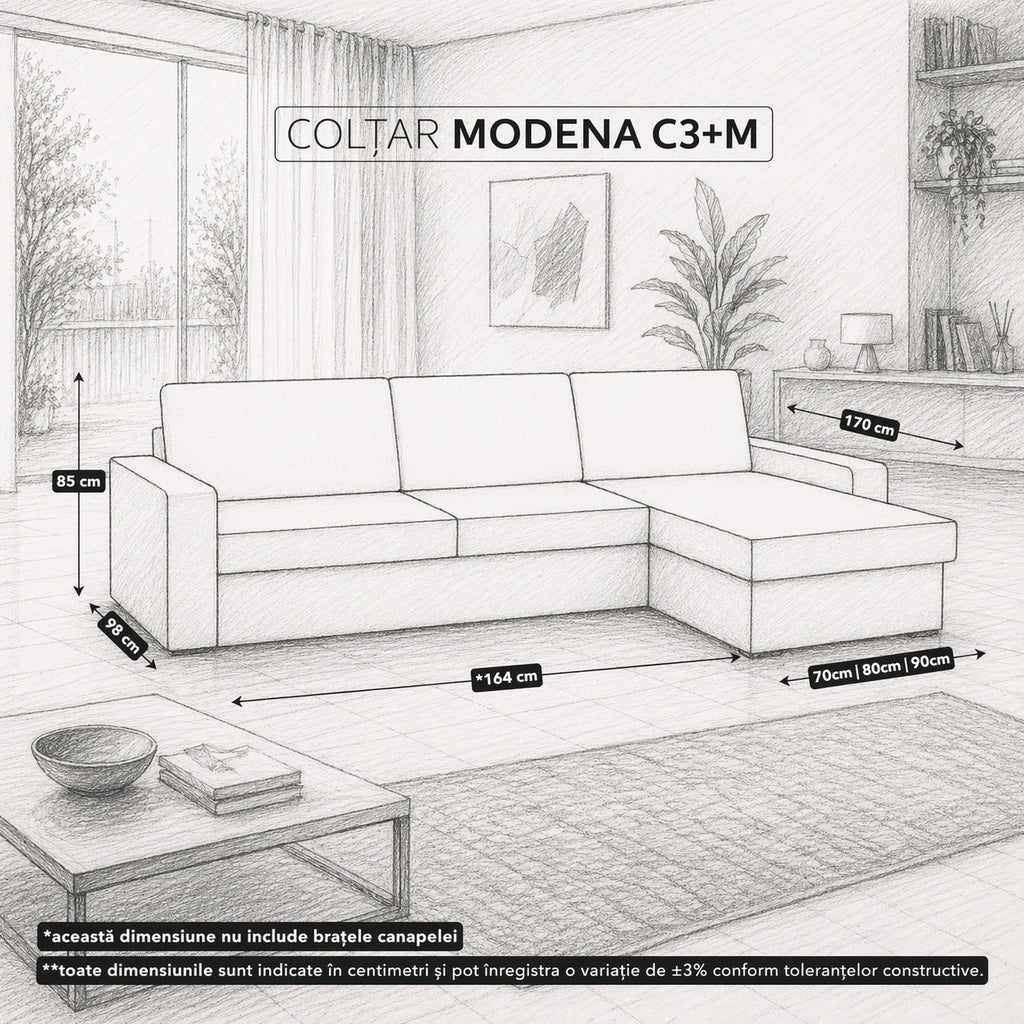 Colțar extensibil Modena 4 locuri cu saltea 140×190 cm, reversibil stânga/dreapta (C3+M) - imaginea 7