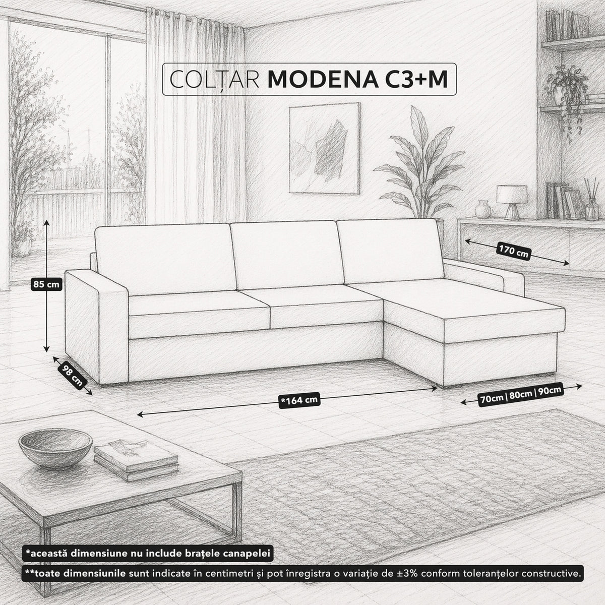 Colțar extensibil Modena 4 locuri cu saltea 140×190 cm, reversibil stânga/dreapta (C3+M) - imaginea 7