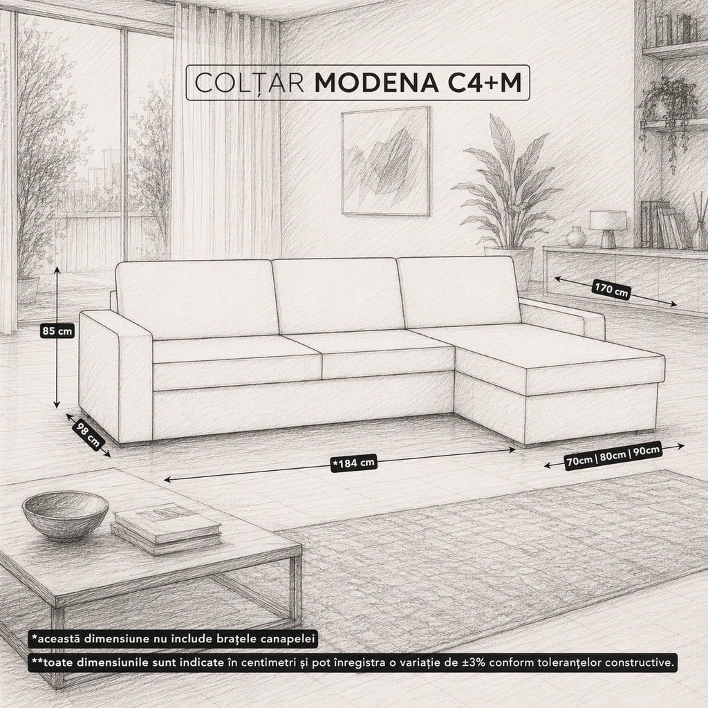 Colțar extensibil Modena 5 locuri cu saltea 160×190 cm, reversibil stânga/dreapta (C4+M) - imaginea 7