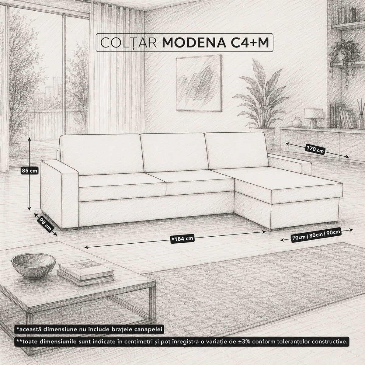 Colțar extensibil Modena 5 locuri cu saltea 160×190 cm, reversibil stânga/dreapta (C4+M) - imaginea 7