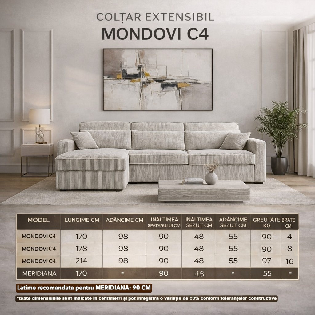 Colțar extensibil MONDOVI 5 locuri cu saltea 160×190 cm, reversibil stânga/dreapta (C4+M) - imaginea 5