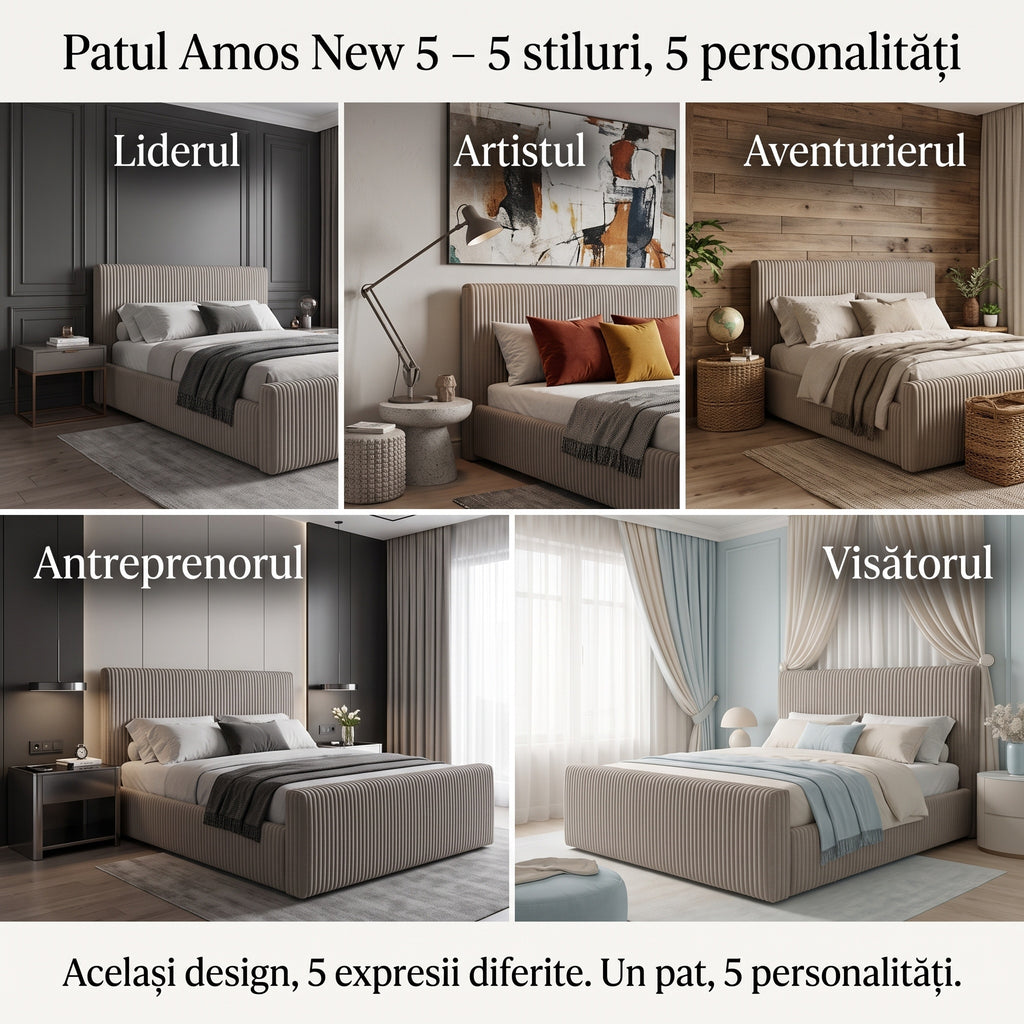 Pat tapitat AMOS NEW 5.0 cu somiera rabatabila si spatiu de depozitare - imaginea 6