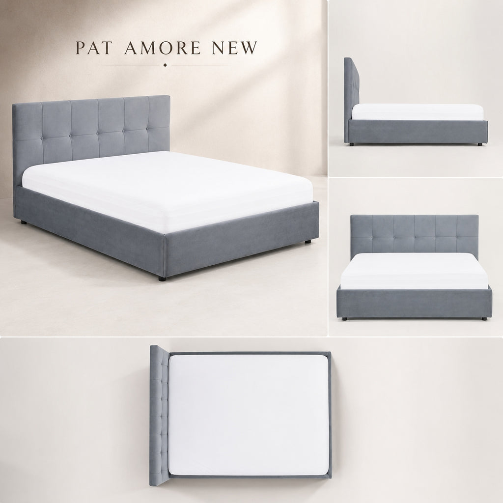 Pat tapitat AMORE NEW cu somiera rabatabila si spatiu de depozitare - imaginea 5