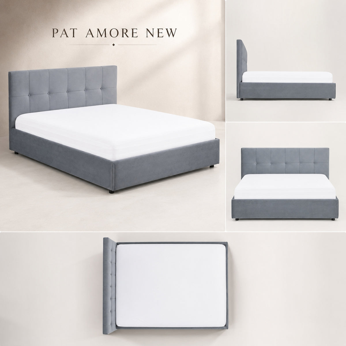 Pat tapitat AMORE NEW cu somiera rabatabila si spatiu de depozitare - imaginea 5