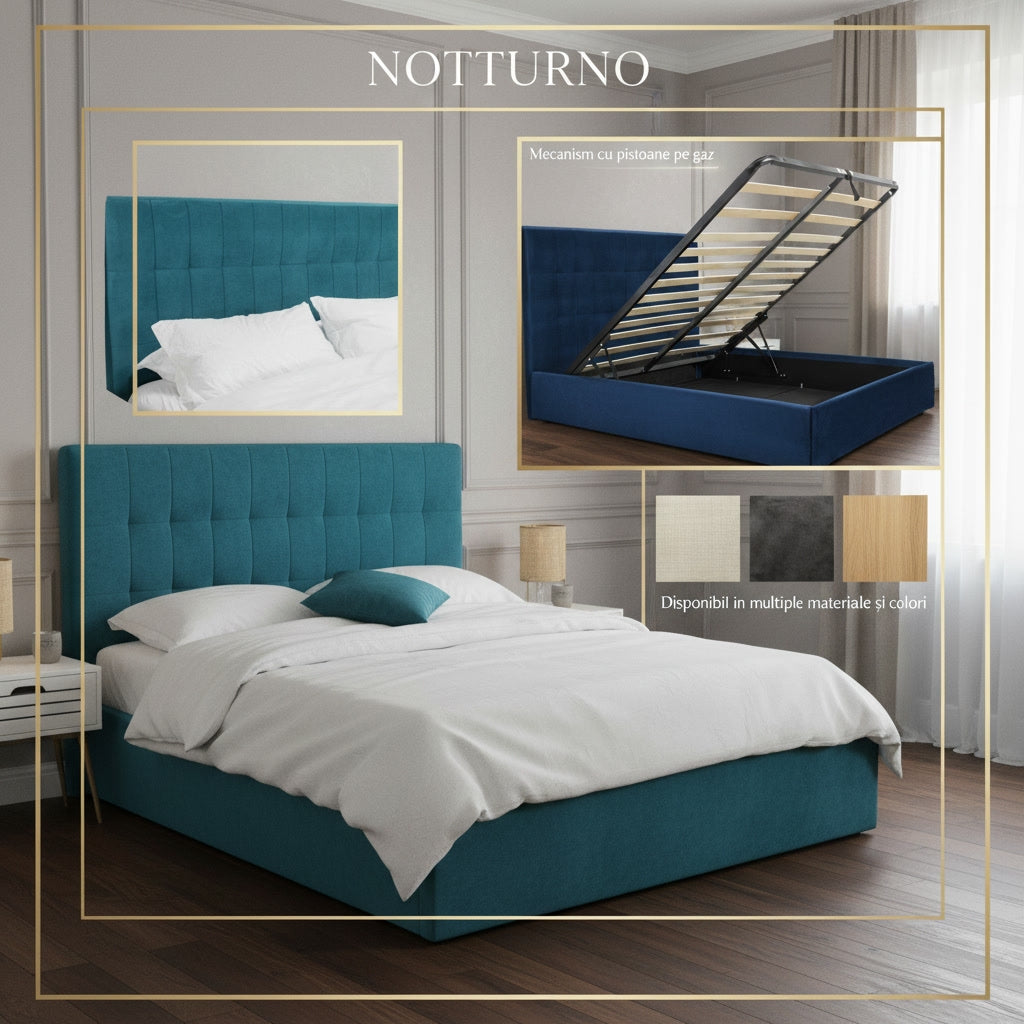 Pat tapitat NOTTURNO cu somiera rabatabila si spatiu de depozitare - imaginea 4