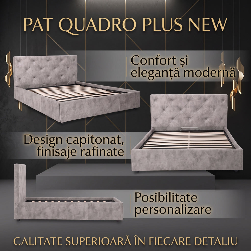 Pat tapitat QUADRO PLUS NEW cu somiera rabatabila si spatiu de depozitare - imaginea 5